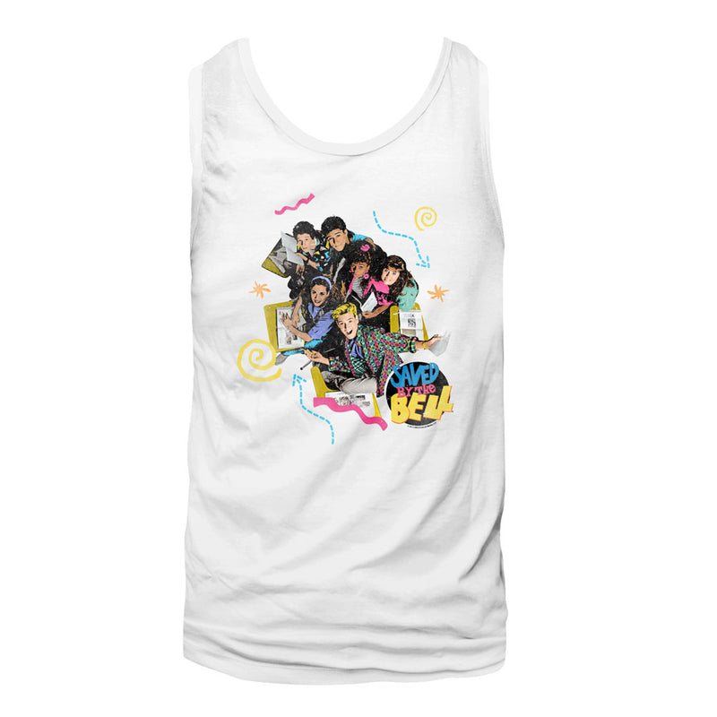 Saved By The Bell Mens  Tank - Classroom Hijinx - Solid White
