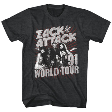 Saved By The Bell Mens S/S T-Shirt - Zack Attack World Tour - Heather Black Heather