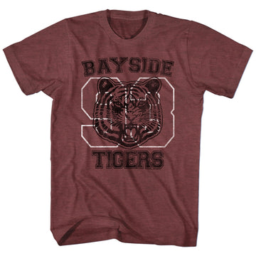 Saved By The Bell Mens S/S T-Shirt - Bayside Tigers - Heather Vintage Maroon Heather