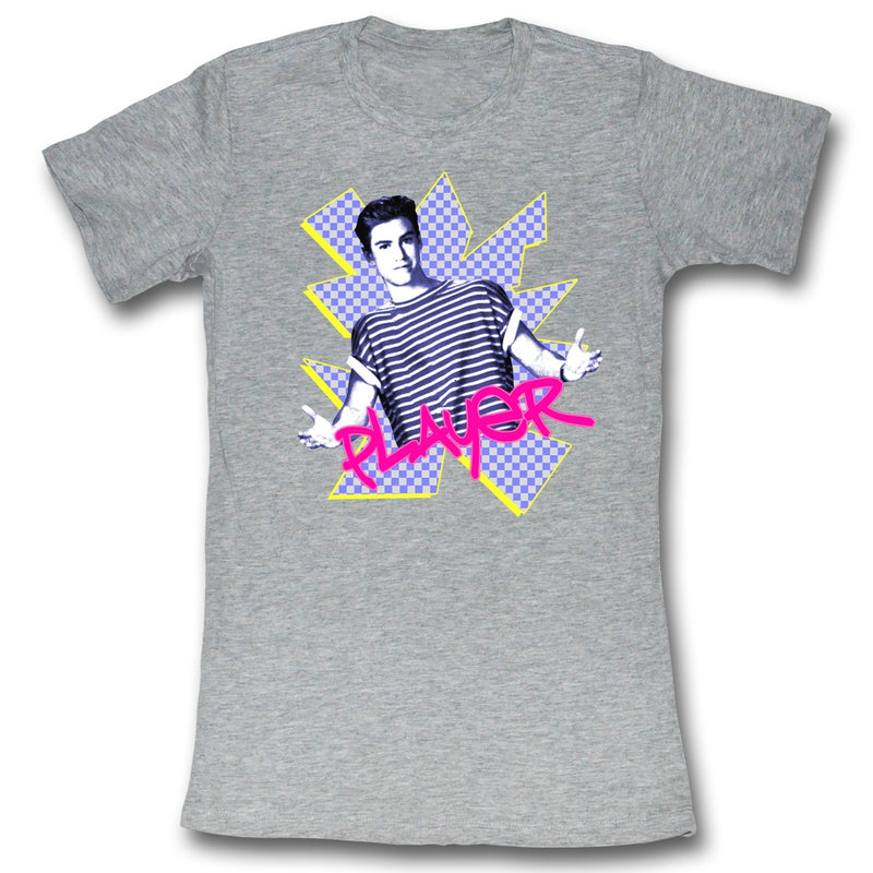 Saved By The Bell Girls Juniors S/S T-Shirt - Player - Heather Gray Heather