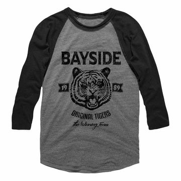 Saved By The Bell Mens 3/4 Sleeve Raglan - Original Tigers - Heather/Heather Gray Heather/Vintage Smoke