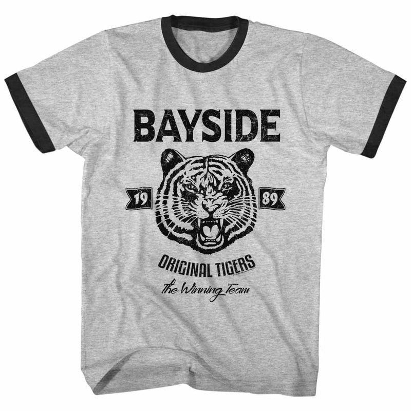 Saved By The Bell Mens S/S Ringer T-Shirt - Original Tigers - Heather/Solid Sport Gray/Black