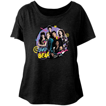 Saved By The Bell Ladies S/S Dolman - The Whole Gang - Heather Vintage Black