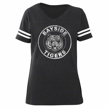 Saved By The Bell Ladies S/S Fball T-Shirt - Bayside Tigers - Heather Vintage Smoke