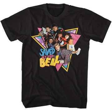 Saved By The Bell Mens S/S T-Shirt - Group Triangles - Solid Black