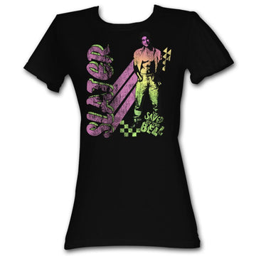 Saved By The Bell Girls Juniors S/S T-Shirt - Neon Slater - Solid Black