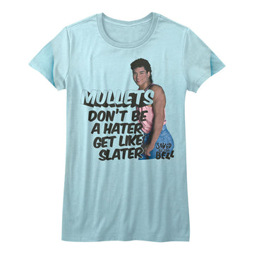 Saved By The Bell Girls Juniors S/S T-Shirt - Slater Hater - Solid Light Blue