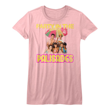 Saved By The Bell Girls Juniors S/S T-Shirt - Party In The Palisades - Solid Pink