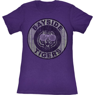 Saved By The Bell Girls Juniors S/S T-Shirt - Pinstripe Bayside - Solid Purple