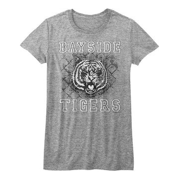 Saved By The Bell Girls Juniors S/S T-Shirt - Schoolyard Tigers - Heather Gray Heather