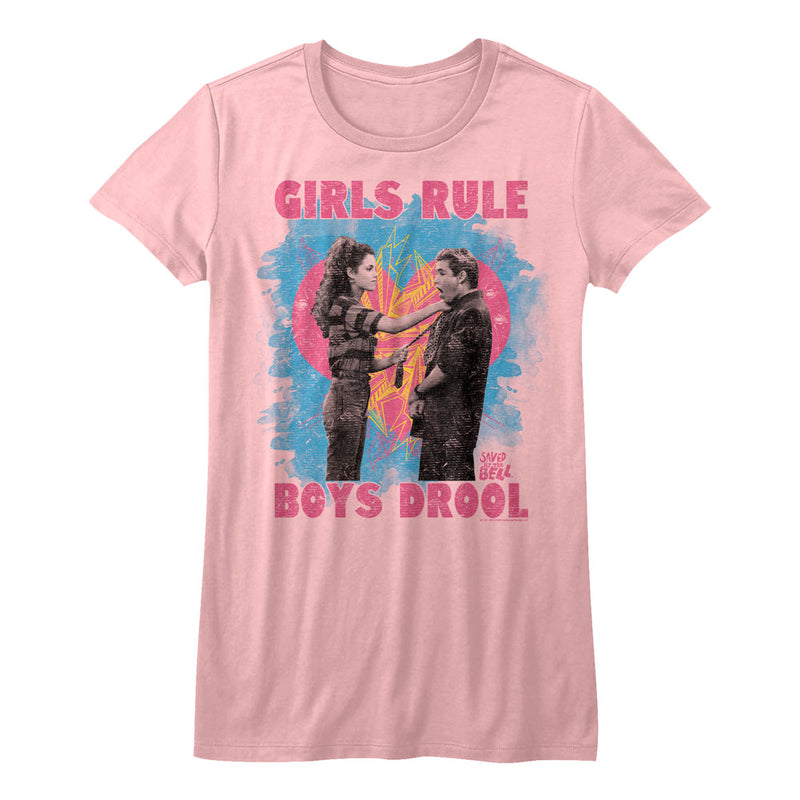 Saved By The Bell Girls Juniors S/S T-Shirt - Girls Rule - Solid Pink