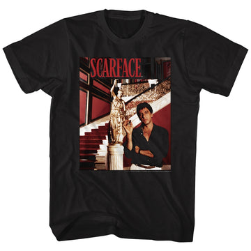 Scarface Mens S/S T-Shirt - Statue Stairs - Solid Black