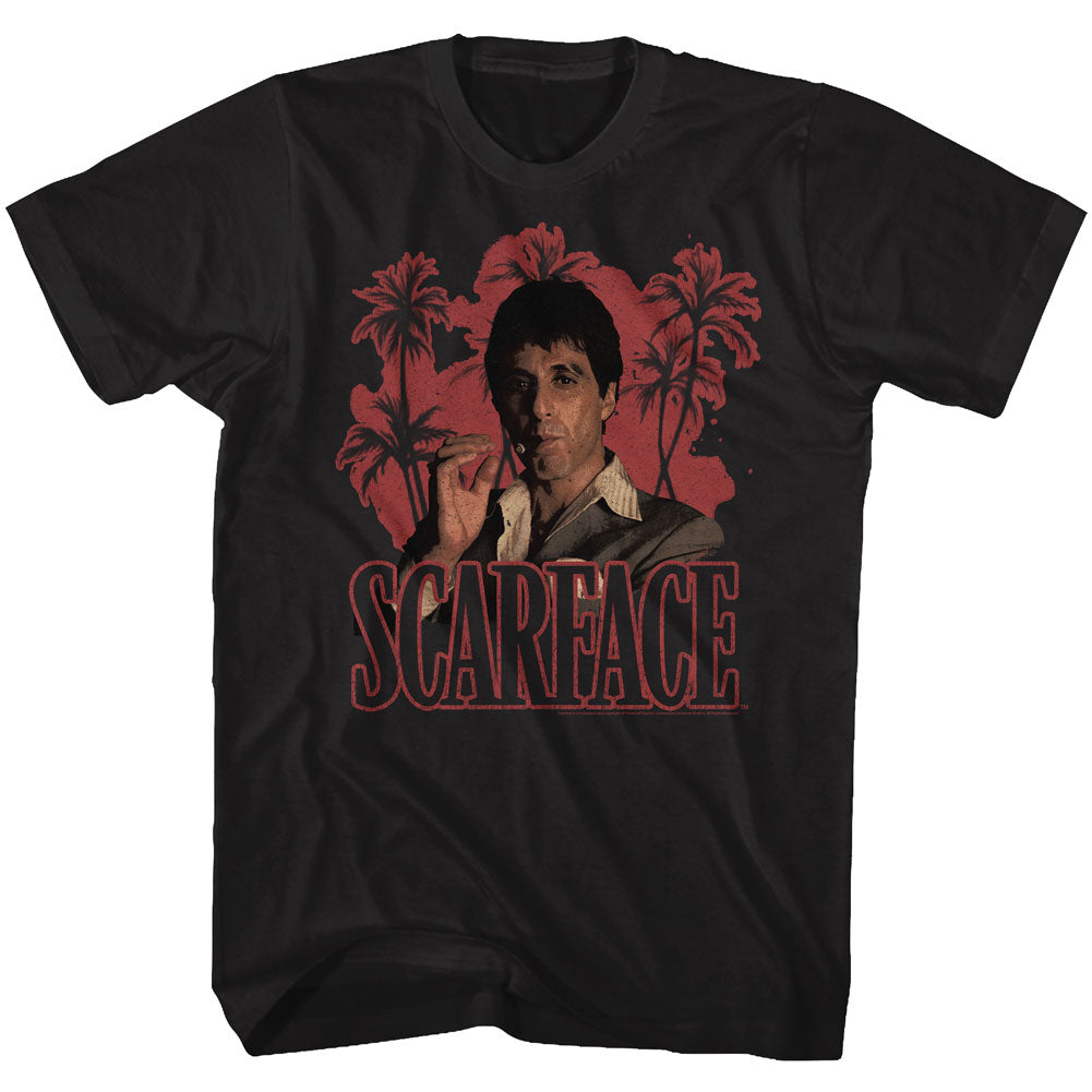 Scarface Mens S/S T-Shirt - Red Palms - Solid Black