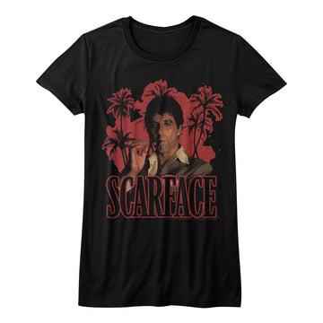 Scarface Girls Juniors S/S T-Shirt - Red Palms - Solid Black