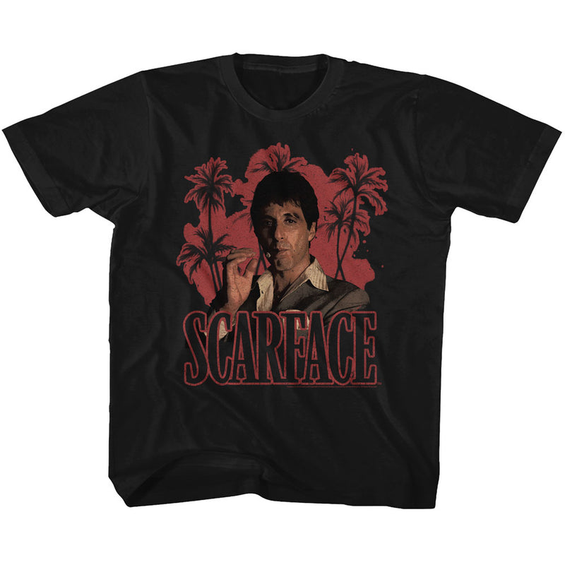Scarface Toddler S/S T-Shirt - Red Palms - Solid Black - Inmyparentsbasement.com