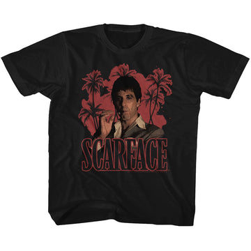 Scarface Youth S/S T-Shirt - Red Palms - Solid Black