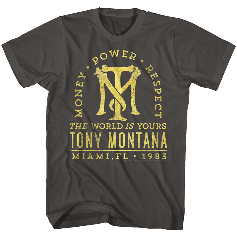 Scarface Mens S/S T-Shirt - Gold Text - Solid Smoke
