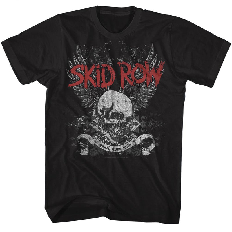 Skid Row Mens S/S T-Shirt - Skull & Wings - Solid Black