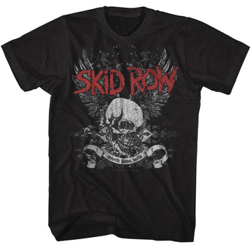 Skid Row Mens S/S T-Shirt - Skull & Wings - Solid Black
