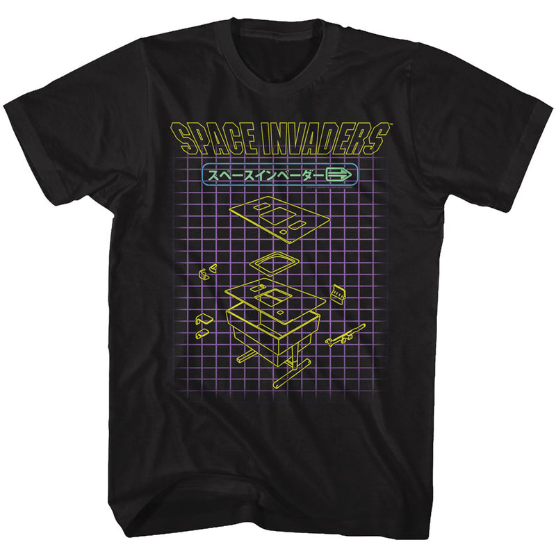 Space Invaders Mens S/S T-Shirt - Machine Press - Solid Black