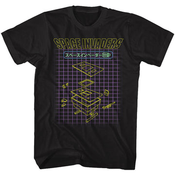 Space Invaders Mens S/S T-Shirt - Machine Press - Solid Black
