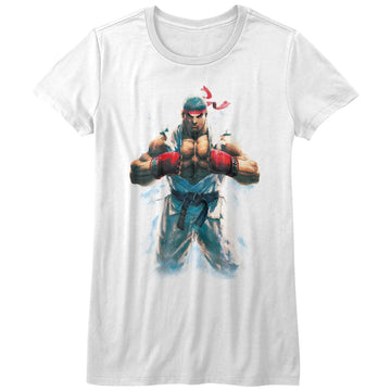 Street Fighter Girls Juniors S/S T-Shirt - Ryu - Solid White