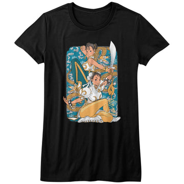 Street Fighter Girls Juniors S/S T-Shirt - Dual Chun Li - Solid Black