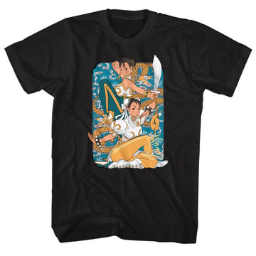 Street Fighter Mens S/S T-Shirt - Dual Chun Li - Solid Black