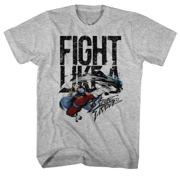 Street Fighter Mens S/S T-Shirt - Fight Like A - Heather Gray Heather