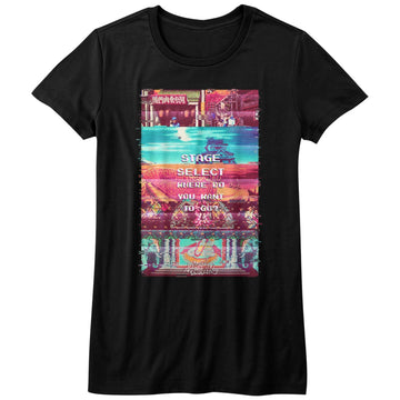 Street Fighter Girls Juniors S/S T-Shirt - Stage Select - Solid Black