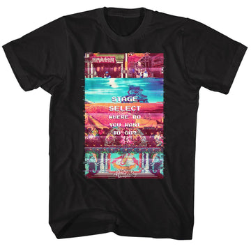 Street Fighter Mens S/S T-Shirt - Stage Select - Solid Black