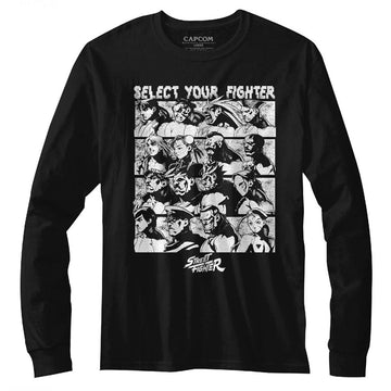 Street Fighter Mens L/S T-Shirt - Select Screen - Solid Black