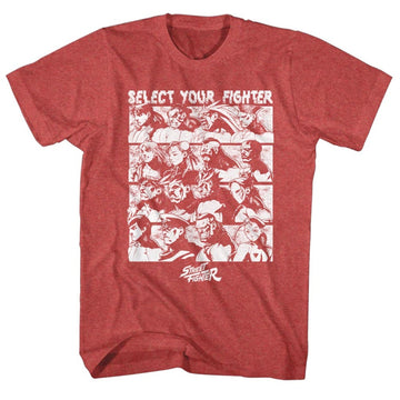 Street Fighter Mens S/S T-Shirt - Select Screen - Heather Red Heather