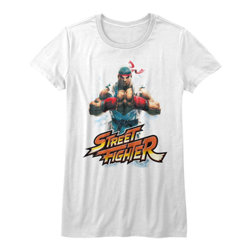 Street Fighter Girls Juniors S/S T-Shirt - Ryu - Solid White