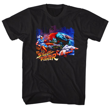 Street Fighter Mens S/S T-Shirt - Alley Fight - Solid Black