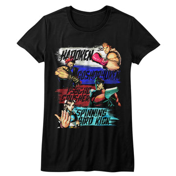 Street Fighter Girls Juniors S/S T-Shirt - Show Me Your Moves - Solid Black