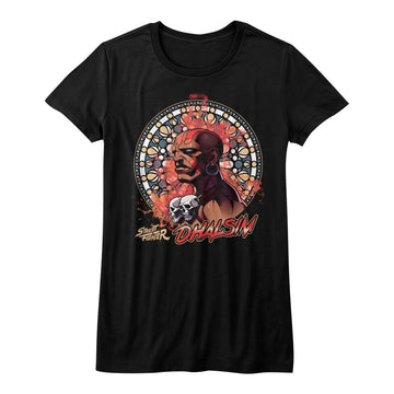 Street Fighter Girls Juniors S/S T-Shirt - Dhalsim - Solid Black