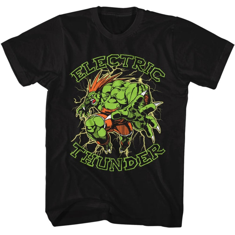 Street Fighter Mens S/S T-Shirt - Electric Thunder - Solid Black