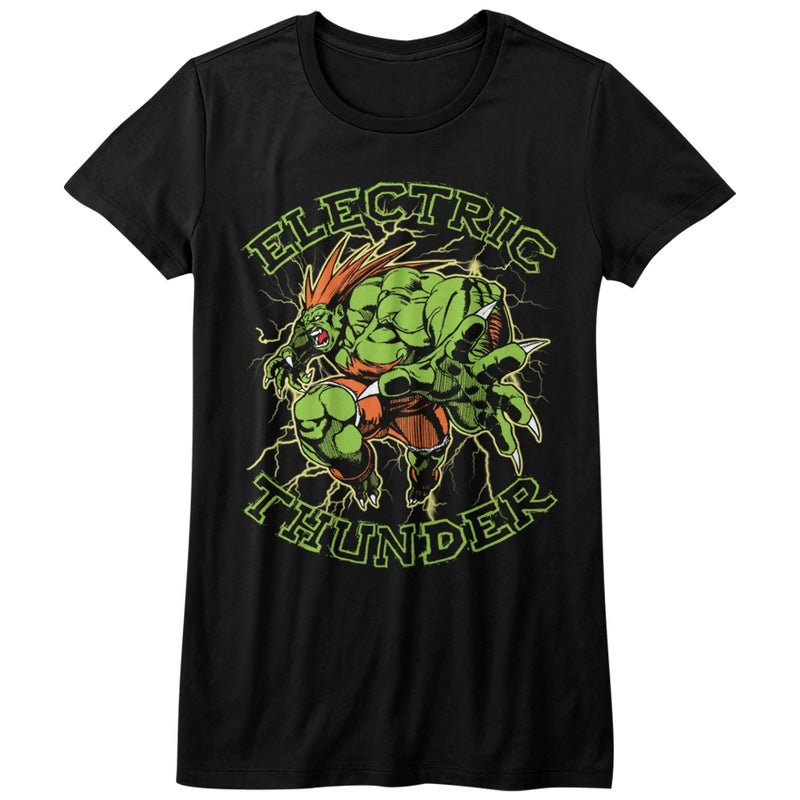 Street Fighter Girls Juniors S/S T-Shirt - Electric Thunder - Solid Black