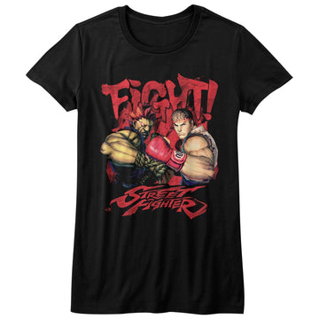 Street Fighter Girls Juniors S/S T-Shirt - Fight! - Solid Black