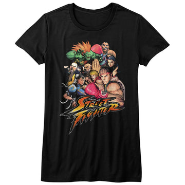 Street Fighter Girls Juniors S/S T-Shirt - Stftr - Solid Black