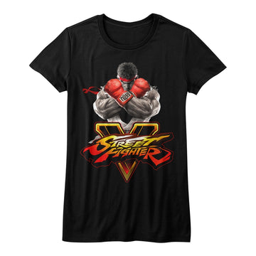 Street Fighter Girls Juniors S/S T-Shirt - Sfv Key - Solid Black