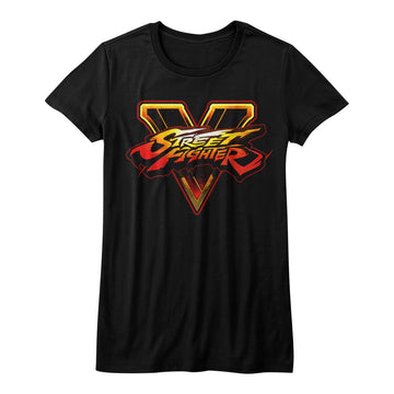 Street Fighter Girls Juniors S/S T-Shirt - Sfv Logo - Solid Black