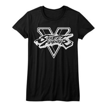 Street Fighter Girls Juniors S/S T-Shirt - Sfv Bw - Solid Black