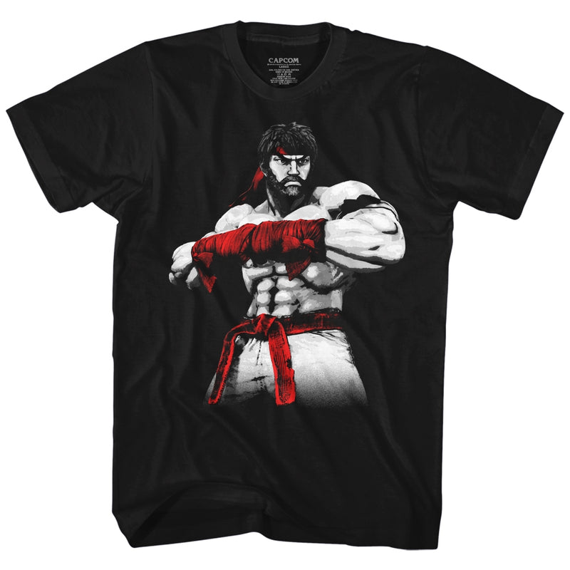 Street Fighter Mens S/S T-Shirt - Hot Ryu2 - Solid Black