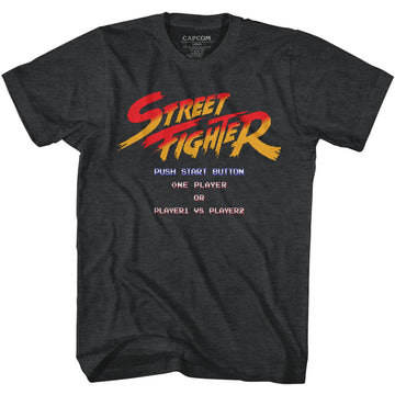 Street Fighter Mens S/S T-Shirt - Start Screen - Heather Black Heather
