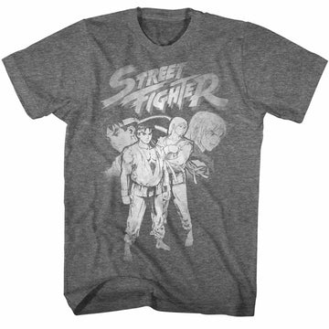 Street Fighter Mens S/S T-Shirt - Sf Alpha 3 Ryu-Ken - Heather Graphite Heather