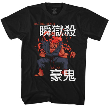 Street Fighter Mens S/S T-Shirt - Akuma - Solid Black