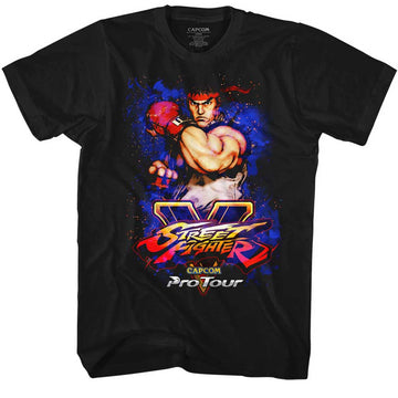 Street Fighter Mens S/S T-Shirt - Pro Tour - Ryu - Solid Black
