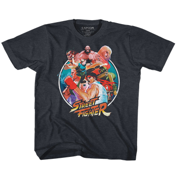 Street Fighter Toddler S/S T-Shirt - Group Circle - Heather Vintage Navy